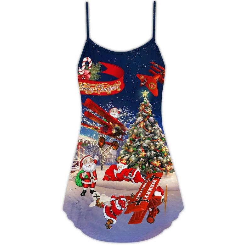 Christmas No Reindeer Any More Santa Loves Airplane - V-Neck Sleeveless Cami Dress