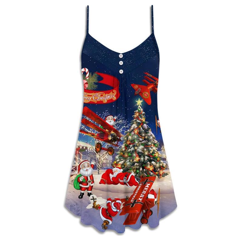 Christmas No Reindeer Any More Santa Loves Airplane - V-Neck Sleeveless Cami Dress