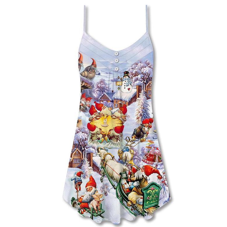 Christmas Oh Santa Claus Gnomes - V-Neck Sleeveless Cami Dress