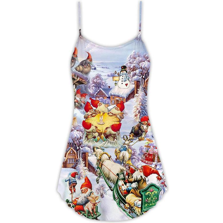 Christmas Oh Santa Claus Gnomes - V-Neck Sleeveless Cami Dress