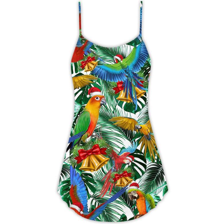 Christmas Parrot Love Xmas Tropical Leaf - V-Neck Sleeveless Cami Dress