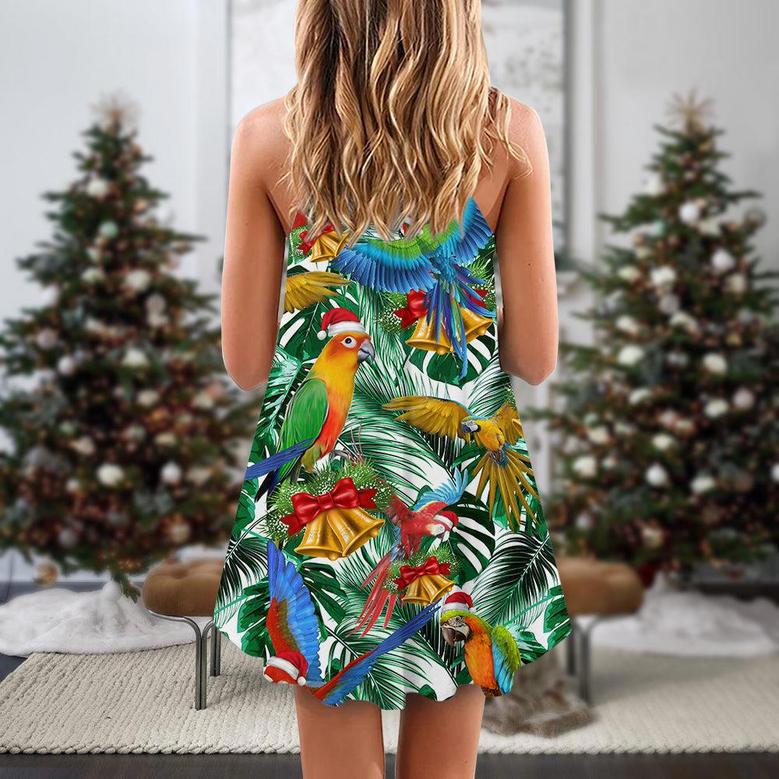 Christmas Parrot Love Xmas Tropical Leaf - V-Neck Sleeveless Cami Dress