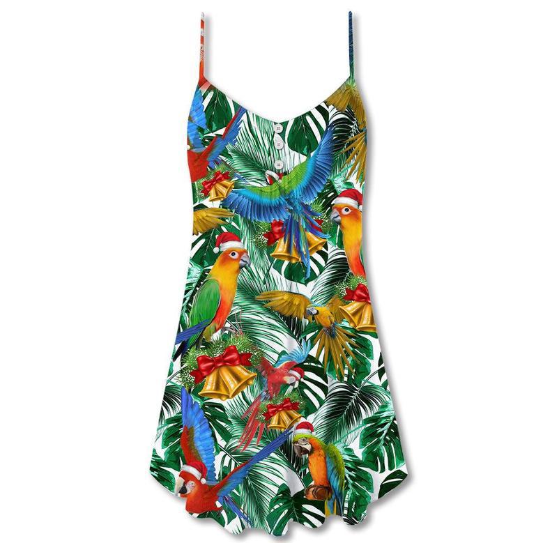 Christmas Parrot Love Xmas Tropical Leaf - V-Neck Sleeveless Cami Dress