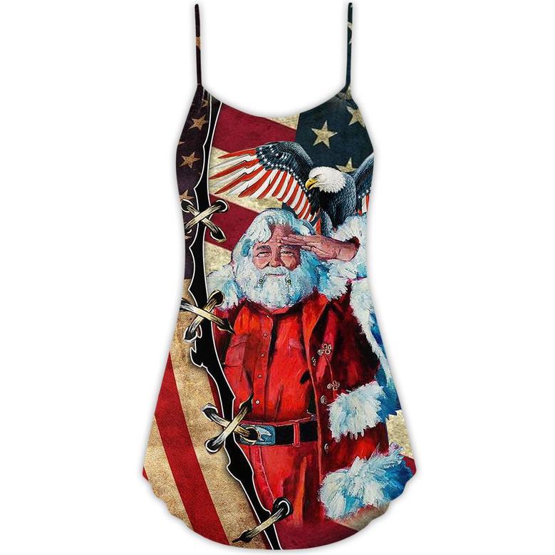 Christmas Patriot Santa Claus - V-Neck Sleeveless Cami Dress