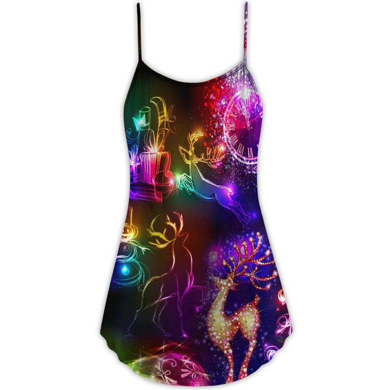 Christmas Reindeer Neon Light Bright - V-Neck Sleeveless Cami Dress