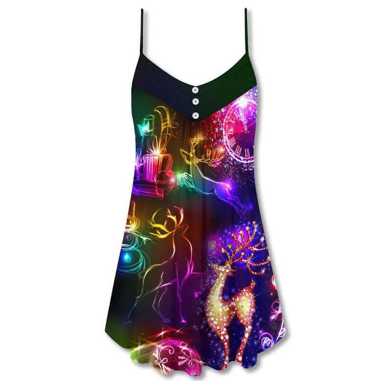 Christmas Reindeer Neon Light Bright - V-Neck Sleeveless Cami Dress