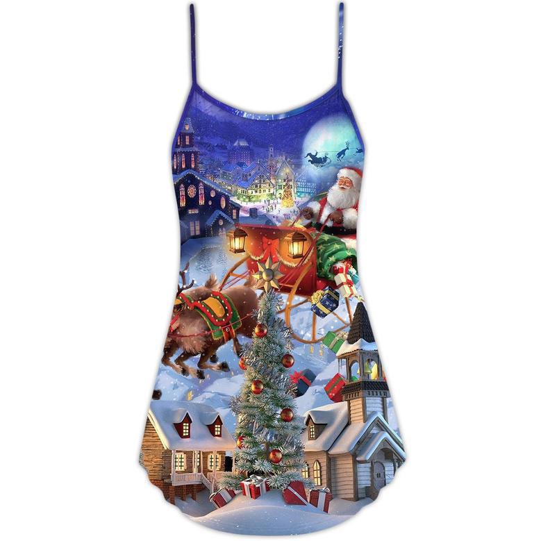 Christmas Rudolph Santa Claus Reindeer Gift Light Art Style - V-Neck Sleeveless Cami Dress