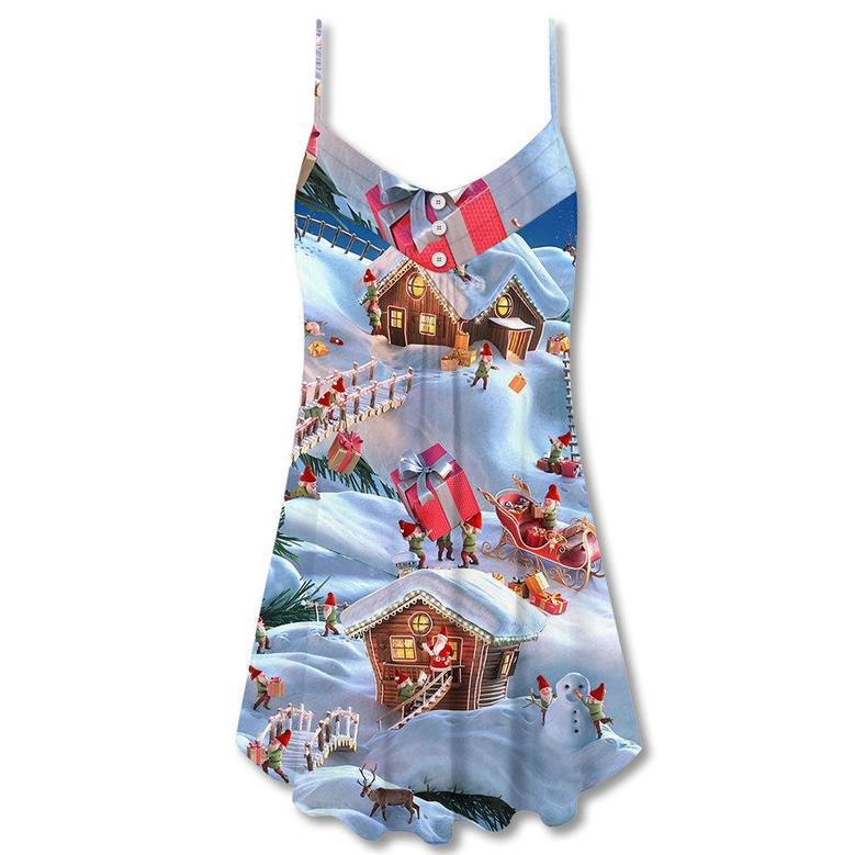 Christmas Santa And Gnome Merry Xmas - V-Neck Sleeveless Cami Dress