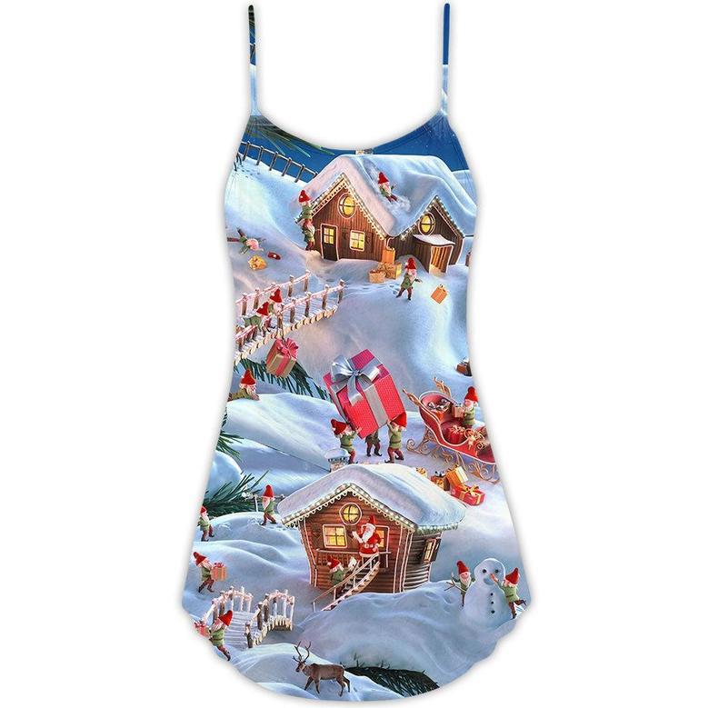 Christmas Santa And Gnome Merry Xmas - V-Neck Sleeveless Cami Dress