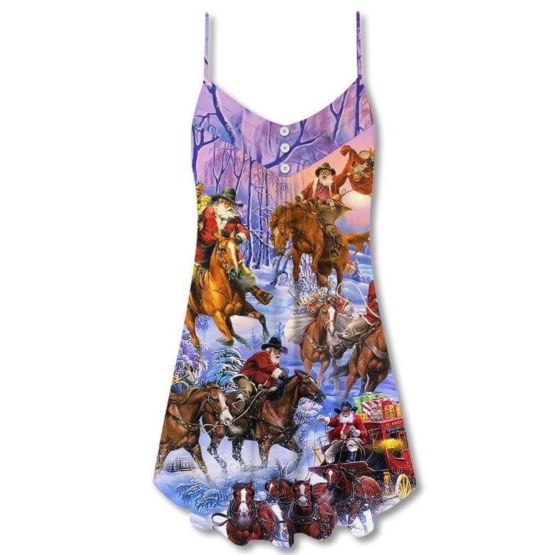 Christmas Santa And Horse Ho Ho Ho Everywhere Merry Xmas - V-Neck Sleeveless Cami Dress