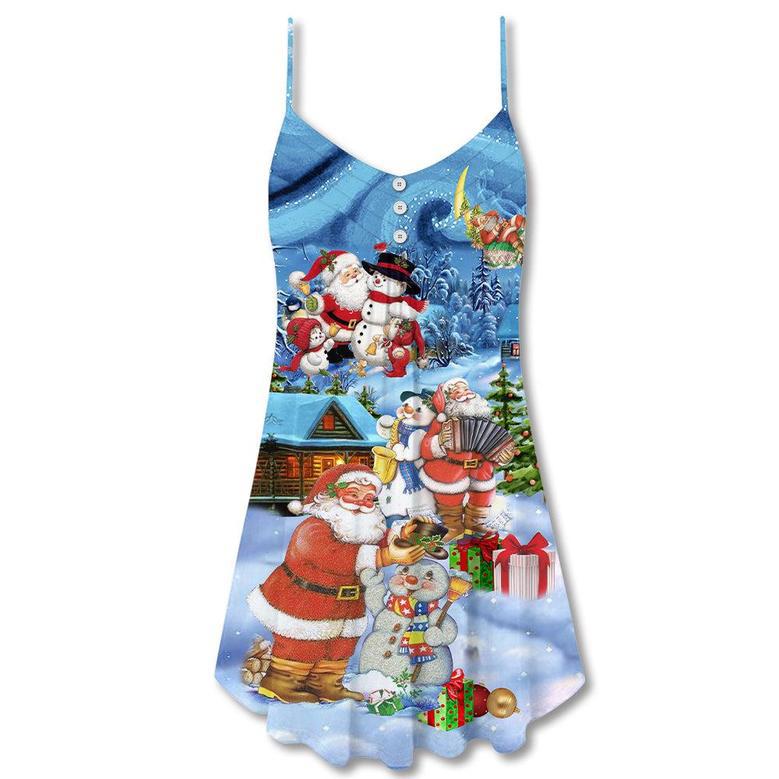 Christmas Santa And Snowman Best Friends - V-Neck Sleeveless Cami Dress