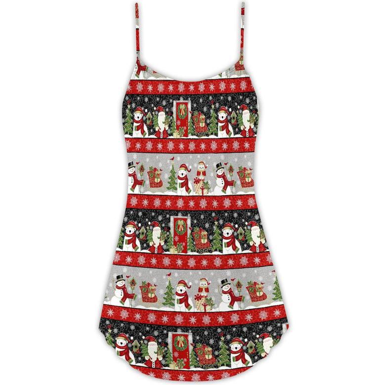 Christmas Santa Claus And Snowman Happy Xmas - V-Neck Sleeveless Cami Dress