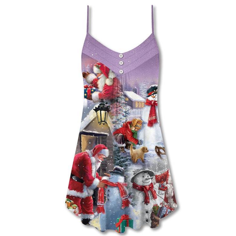 Christmas Santa Claus Build Snowman Gift For You - V-Neck Sleeveless Cami Dress