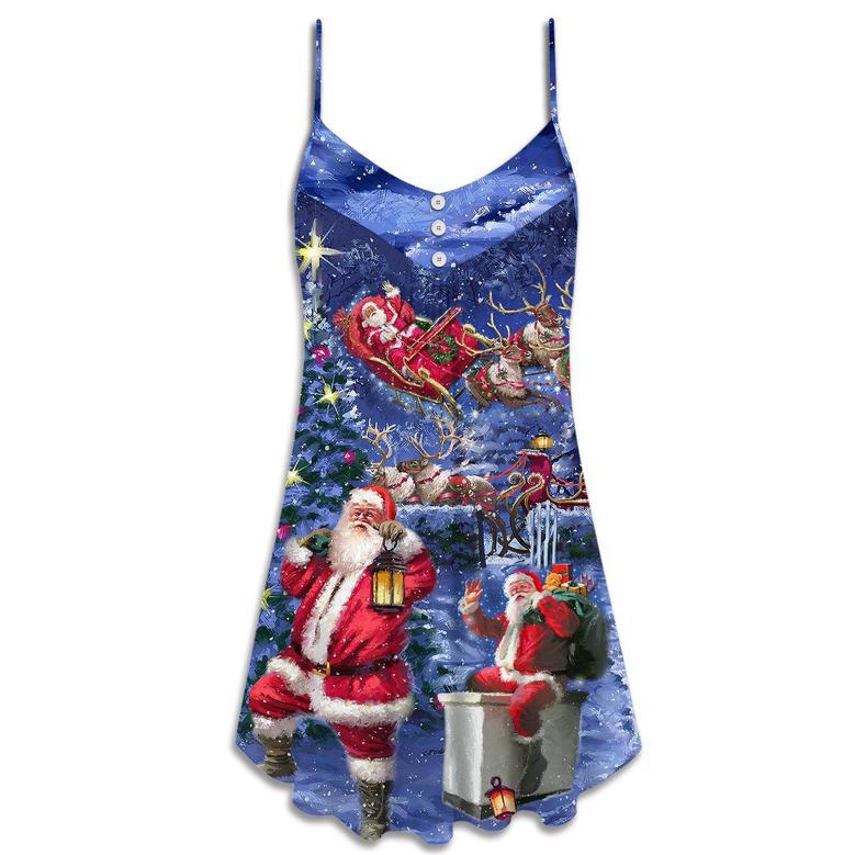 Christmas Santa Claus Chilling Happy Xmas Light Art Style - V-Neck Sleeveless Cami Dress