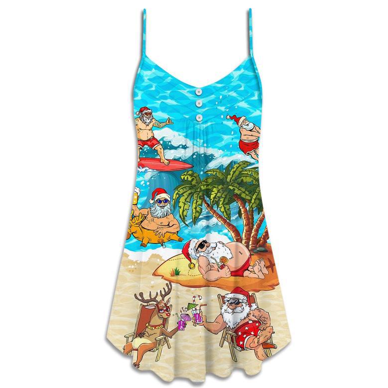 Christmas Santa Claus Chilling On The Beach Mele Kalikimaka Funny - V-Neck Sleeveless Cami Dress