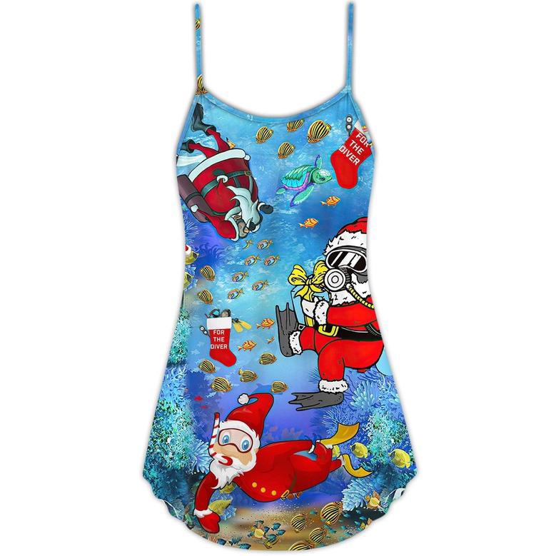 Christmas Santa Claus Diving Funny - V-Neck Sleeveless Cami Dress