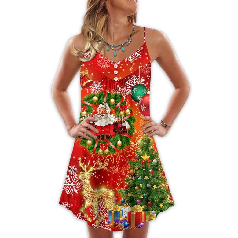 Christmas Santa Claus Drinking Christmas Tree Red Light - V-Neck Sleeveless Cami Dress