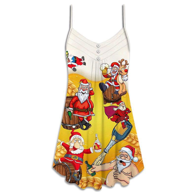 Christmas Santa Claus Drunk Beer Funny Troll Xmas - V-Neck Sleeveless Cami Dress