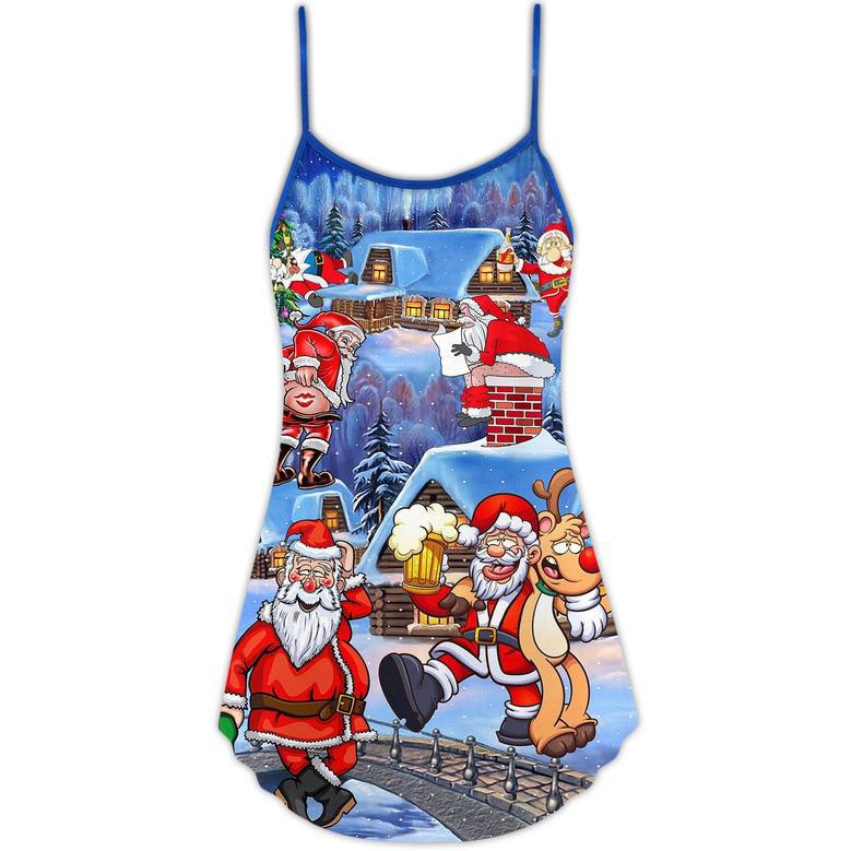 Christmas Santa Claus Drunk Beer Troll Happy Xmas - V-Neck Sleeveless Cami Dress