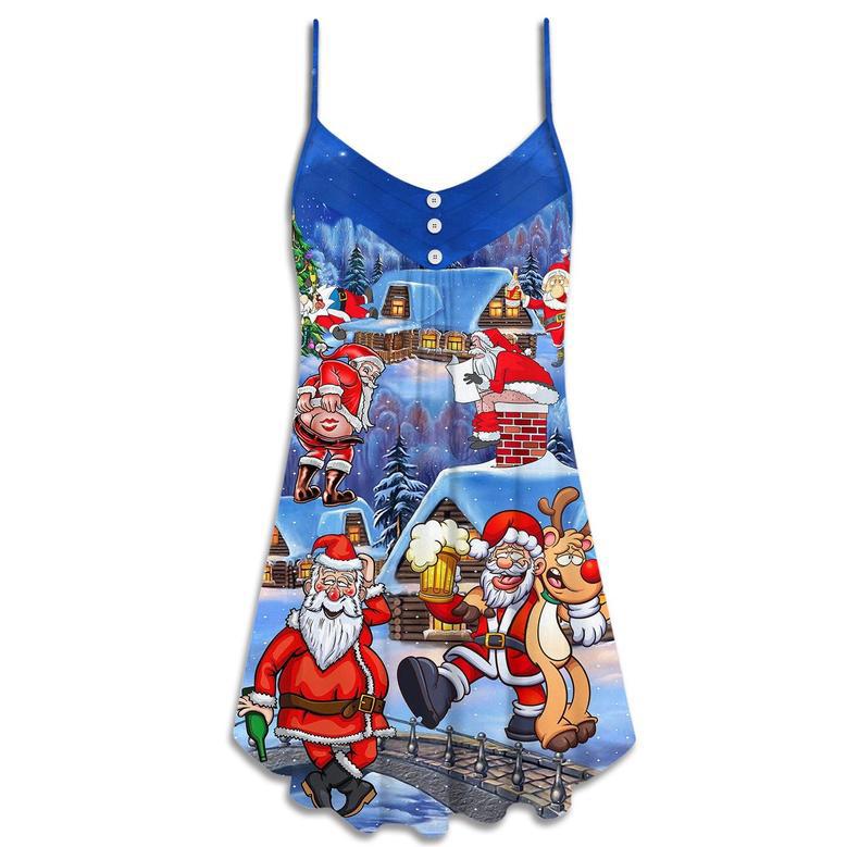 Christmas Santa Claus Drunk Beer Troll Happy Xmas - V-Neck Sleeveless Cami Dress