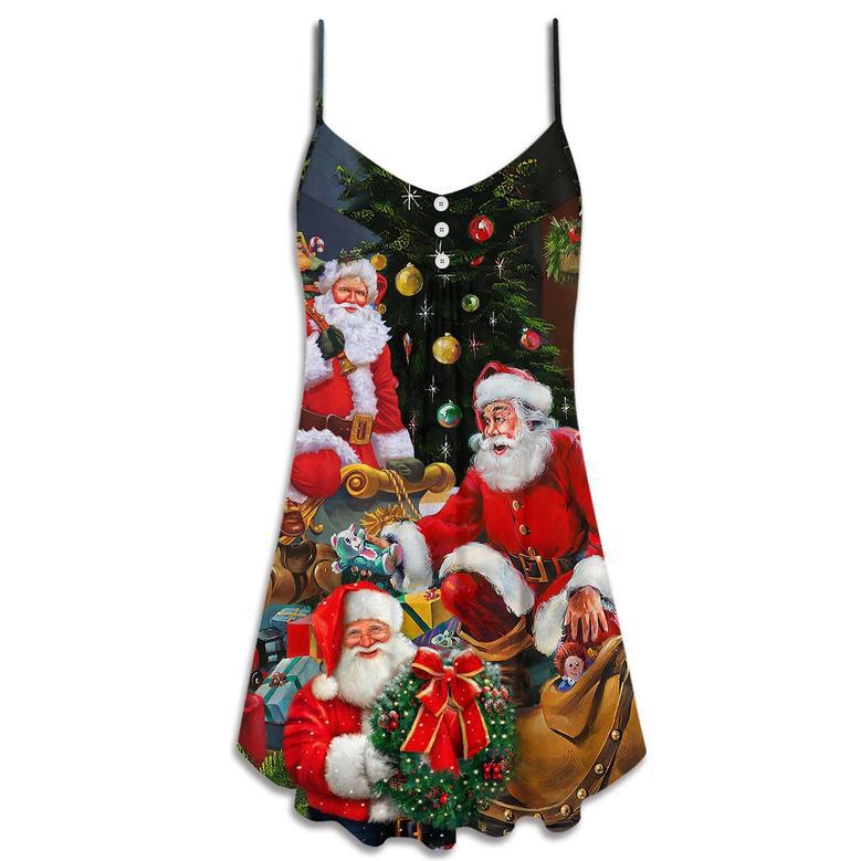 Christmas Santa Claus Gift Xmas Is Coming Art Style - V-Neck Sleeveless Cami Dress