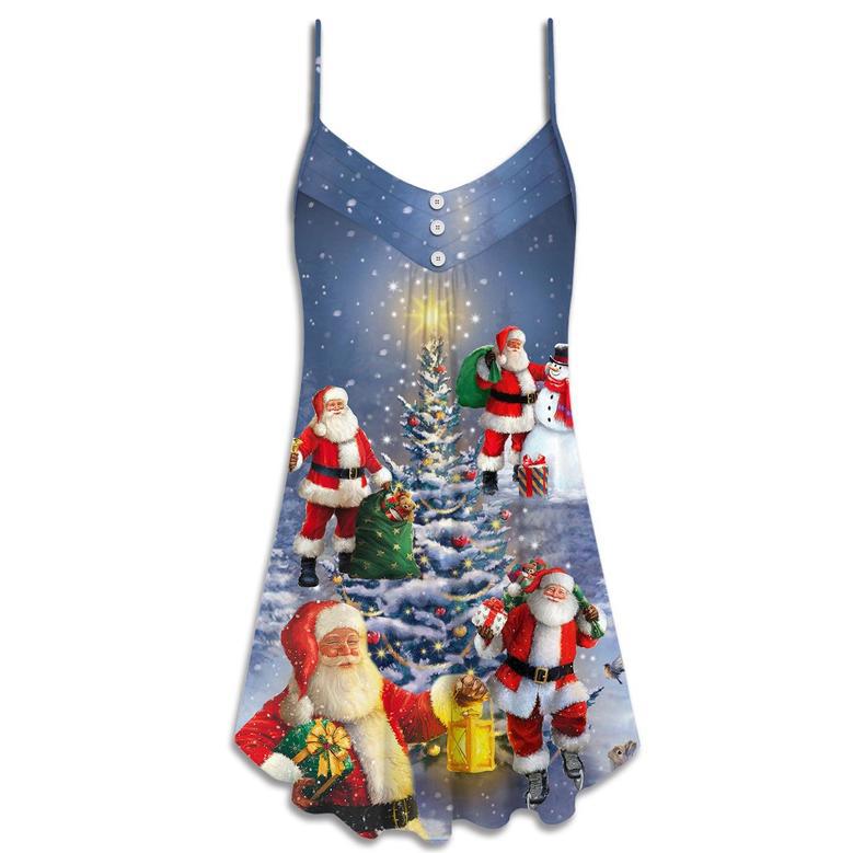 Christmas Santa Claus In Love Light Xmas Tree - V-Neck Sleeveless Cami Dress