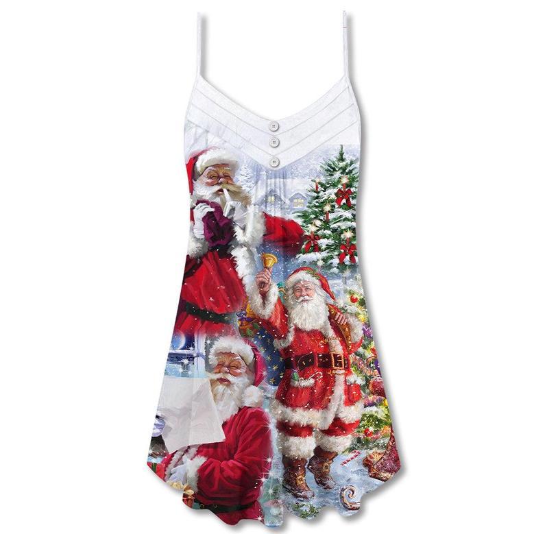 Christmas Santa Claus Is Coming To Town - V-Neck Sleeveless Cami Dress