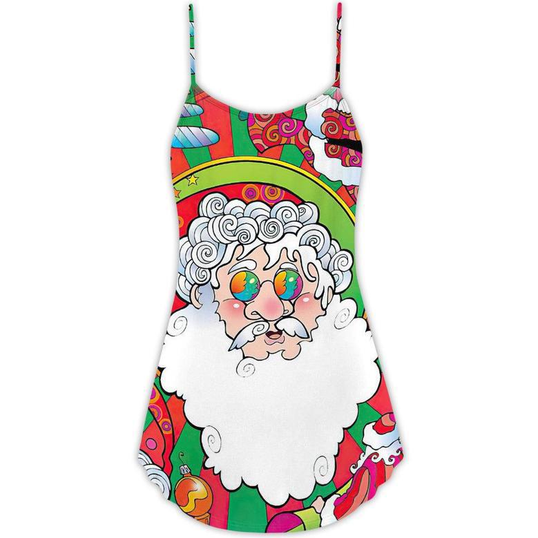 Christmas Santa Claus Psychedelic Colorful Hippie - V-Neck Sleeveless Cami Dress