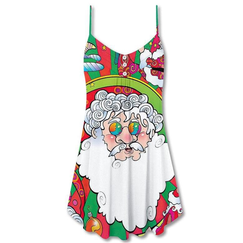 Christmas Santa Claus Psychedelic Colorful Hippie - V-Neck Sleeveless Cami Dress