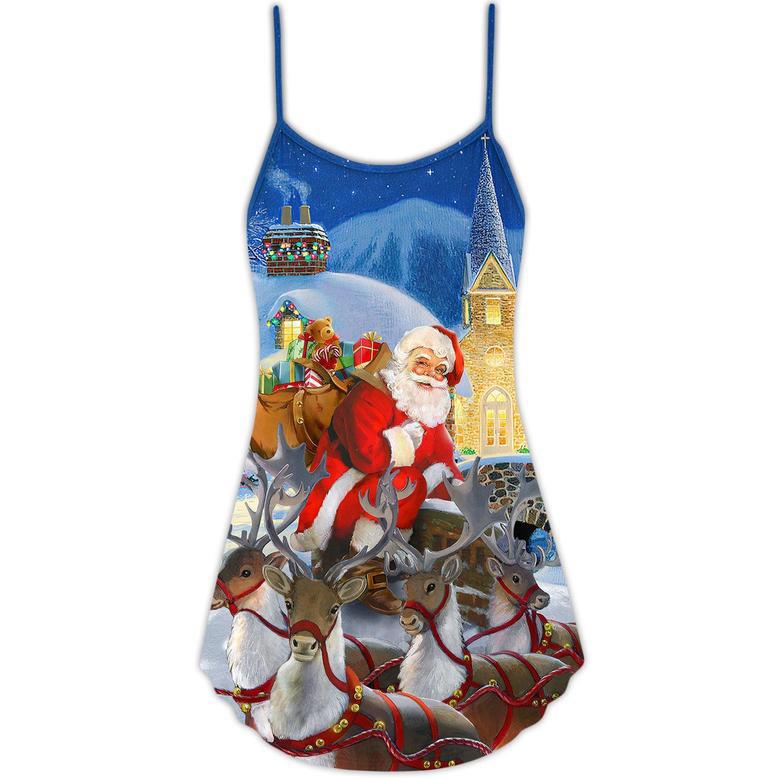 Christmas Santa Claus Reindeer Gift For Xmas Art Style - V-Neck Sleeveless Cami Dress