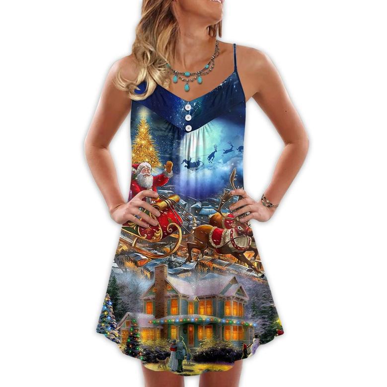 Christmas Santa Claus Snowman Family In Love Light Art Style - V-Neck Sleeveless Cami Dress