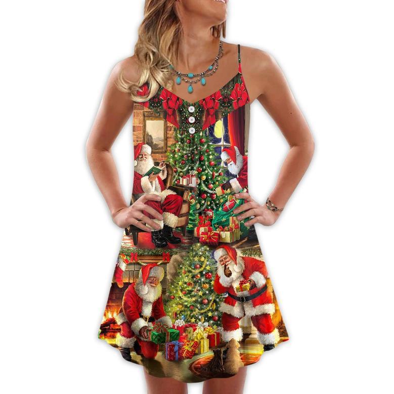 Christmas Santa Claus Story Gift For Xmas Painting Style - V-Neck Sleeveless Cami Dress