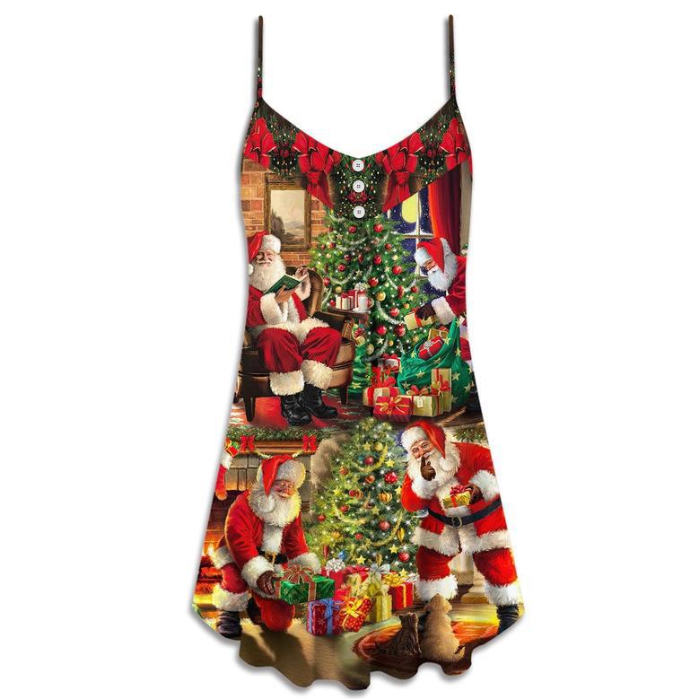 Christmas Santa Claus Story Gift For Xmas Painting Style - V-Neck Sleeveless Cami Dress