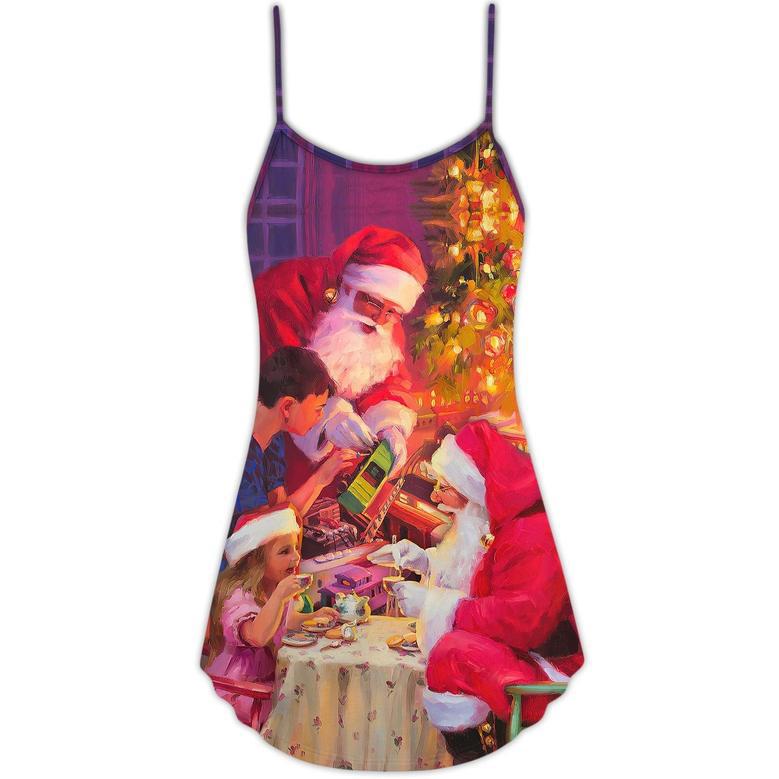 Christmas Santa Claus Story Light Art Style - V-Neck Sleeveless Cami Dress