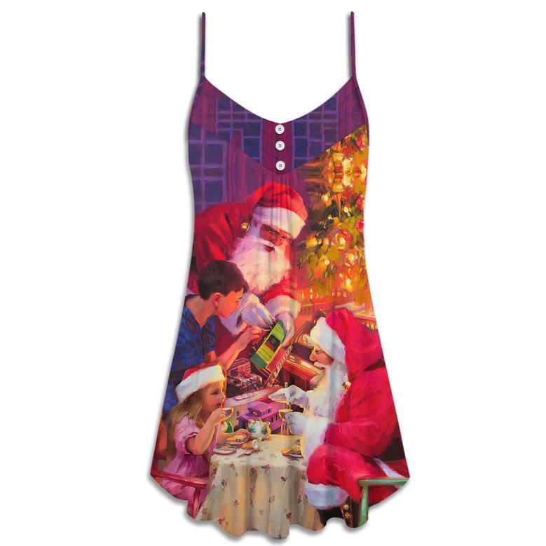 Christmas Santa Claus Story Light Art Style - V-Neck Sleeveless Cami Dress