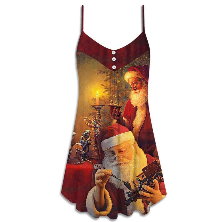 Christmas Santa Claus The Spirit Of Christmas Art Style - V-Neck Sleeveless Cami Dress