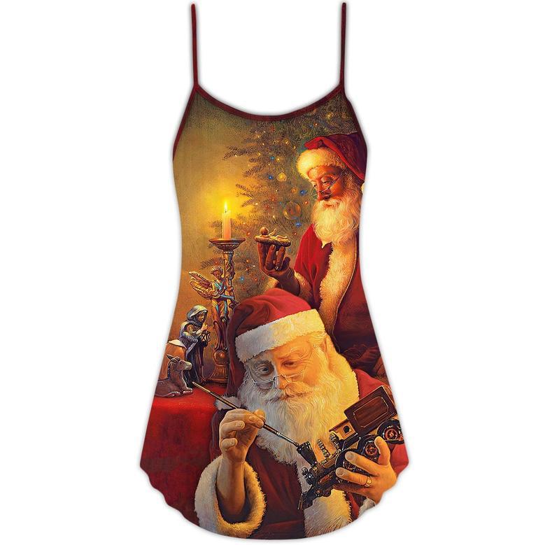 Christmas Santa Claus The Spirit Of Christmas Art Style - V-Neck Sleeveless Cami Dress