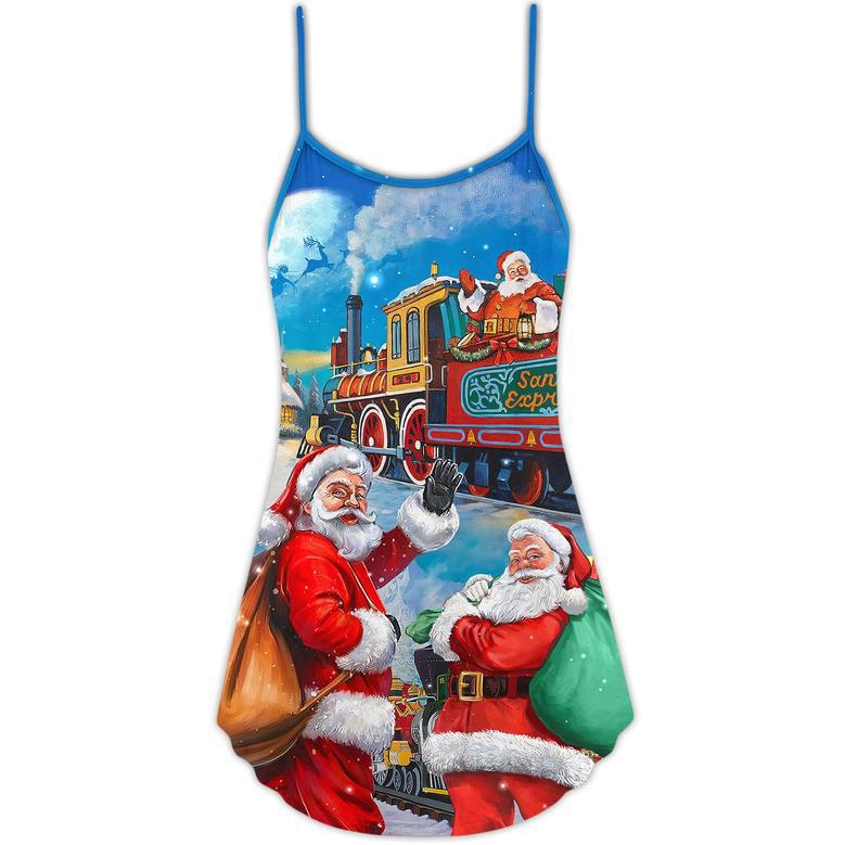 Christmas Santa Claus Train Gift For Xmas Art Style - V-Neck Sleeveless Cami Dress