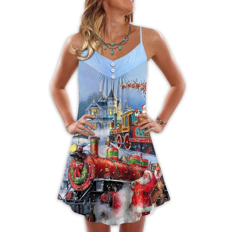 Christmas Santa Claus Train Gift For Xmas Painting Style - V-Neck Sleeveless Cami Dress