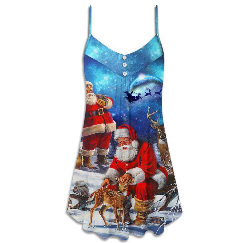 Christmas Santa Claus Xmas Is Coming Sky Night Art Style - V-Neck Sleeveless Cami Dress