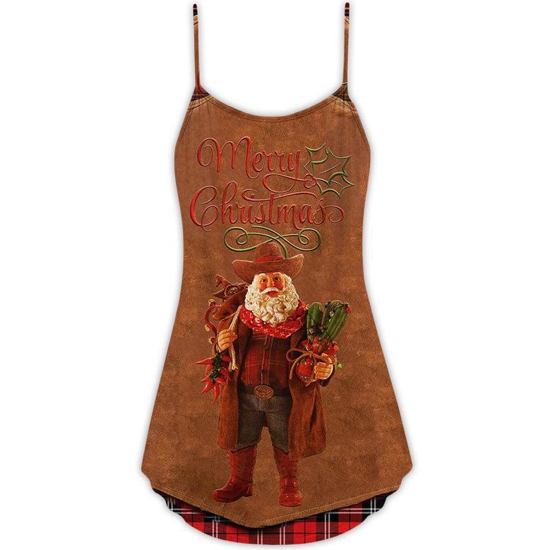 Christmas Santa Cowboy Vintage Style - V-Neck Sleeveless Cami Dress