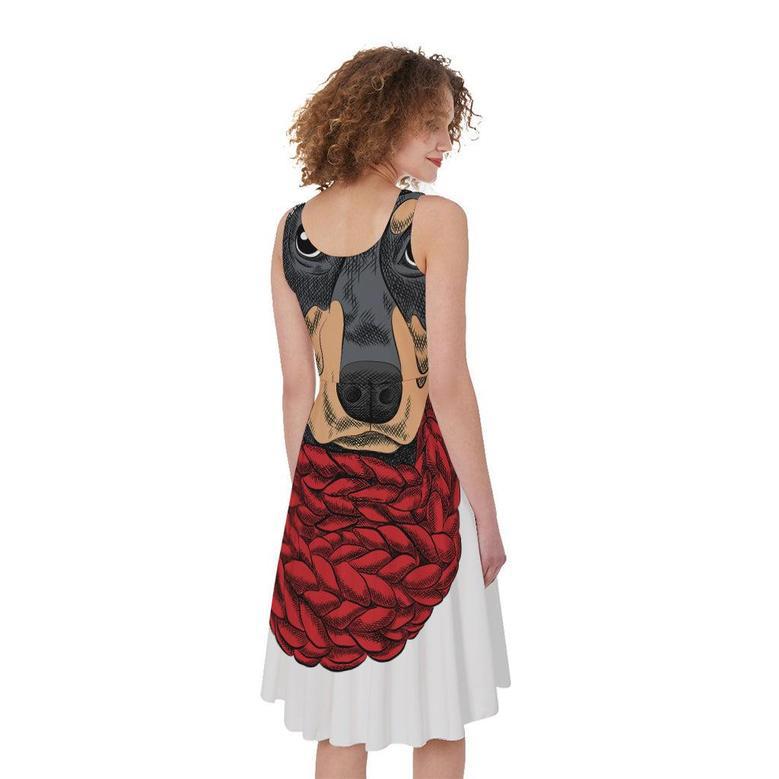 Christmas Santa Dachshund Print Sleeveless Knee Length Dress