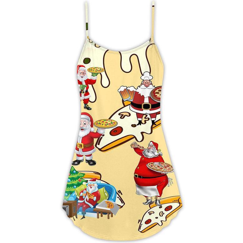 Christmas Santa Eating Pizza. It's Yummy - V-Neck Sleeveless Cami Dress