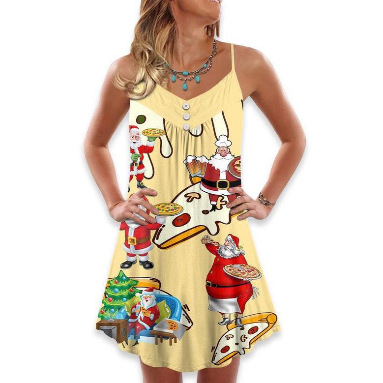 Christmas Santa Eating Pizza. It's Yummy - V-Neck Sleeveless Cami Dress