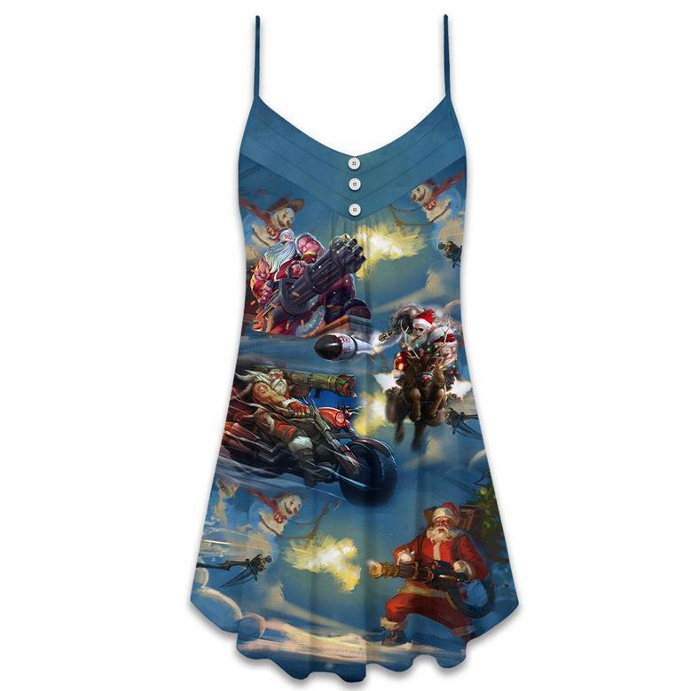 Christmas Santa Gun Fight In Xmas - V-Neck Sleeveless Cami Dress