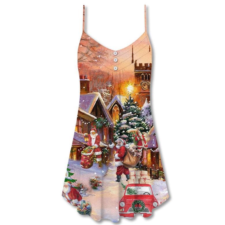 Christmas Santa Is Delivering Love - V-Neck Sleeveless Cami Dress