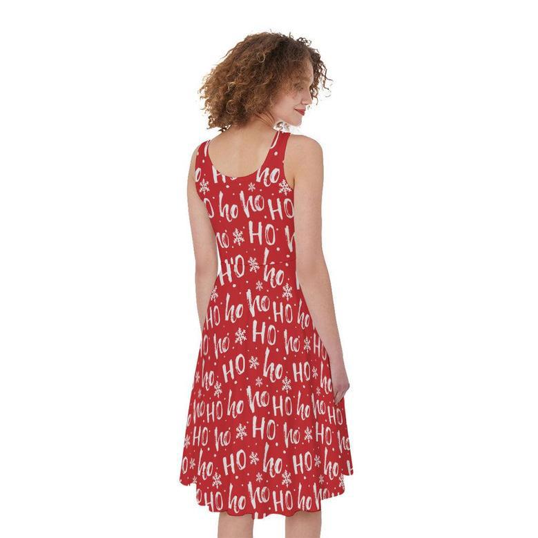 Christmas Santa Laugh Pattern Print Sleeveless Knee Length Dress