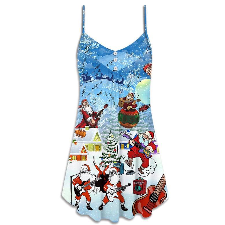 Christmas Santa Loves Music And Guitar - V-Neck Sleeveless Cami Dress