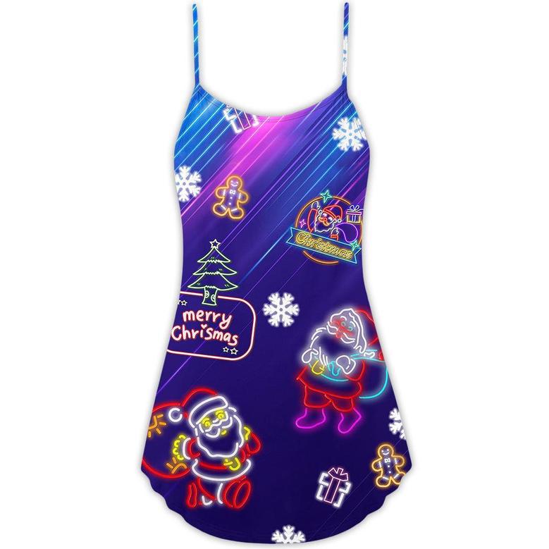 Christmas Santa Neon Light Xmas Party - V-Neck Sleeveless Cami Dress