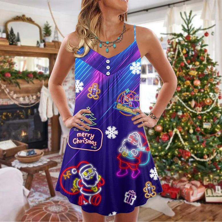 Christmas Santa Neon Light Xmas Party - V-Neck Sleeveless Cami Dress